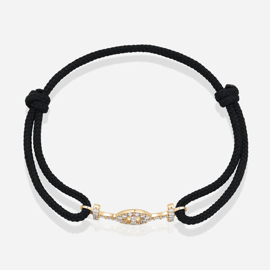 CHALLENGE Cord Bracelet in Black Cord in Yellow Gold with Diamonds