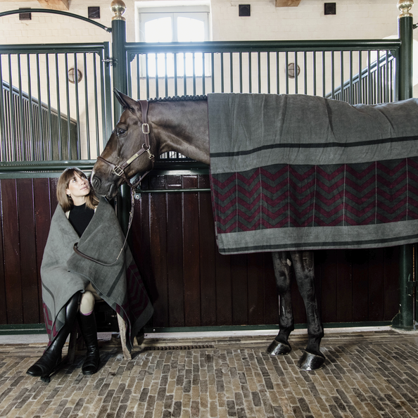 Heavy Fleece Rug Square FISHBONE | Grey + Bordeaux