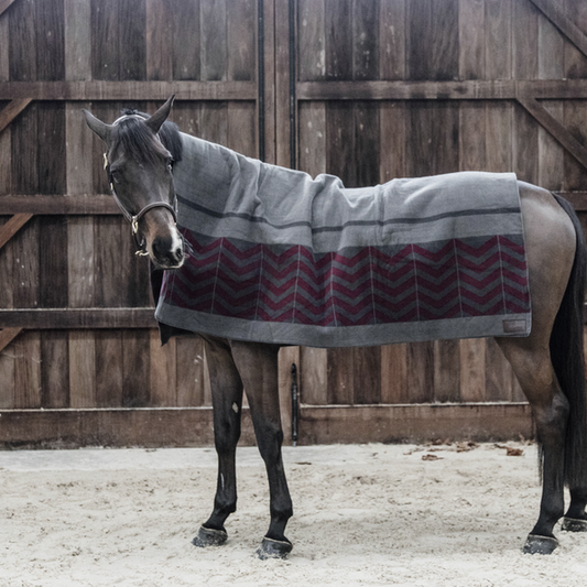 Heavy Fleece Rug Square FISHBONE | Grey + Bordeaux