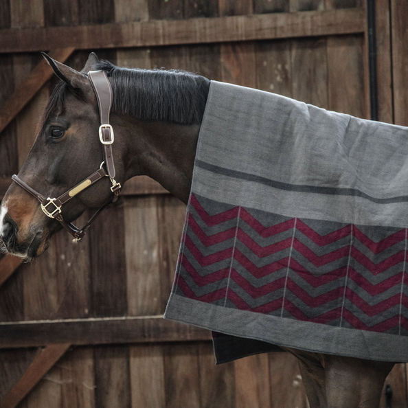 Heavy Fleece Rug Square FISHBONE | Grey + Bordeaux