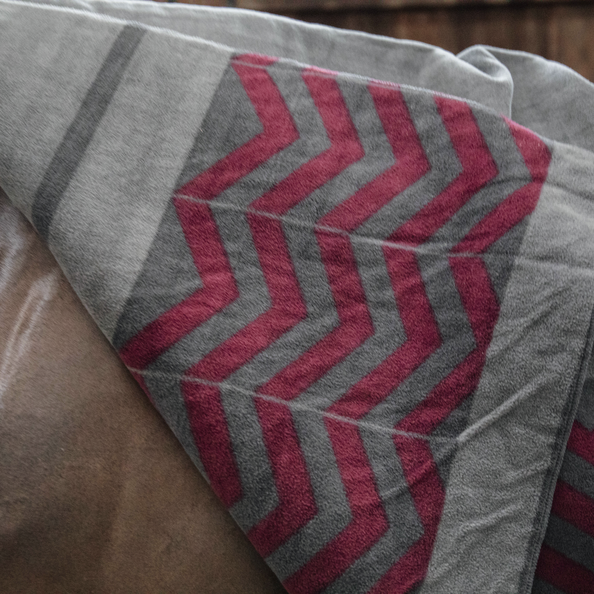 Heavy Fleece Rug Square FISHBONE | Grey + Bordeaux