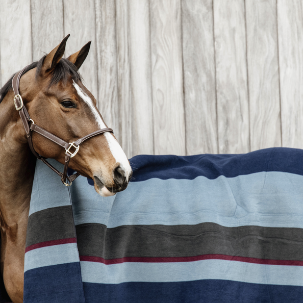 Heavy Fleece Rug Square Stripes | Navy + Grey