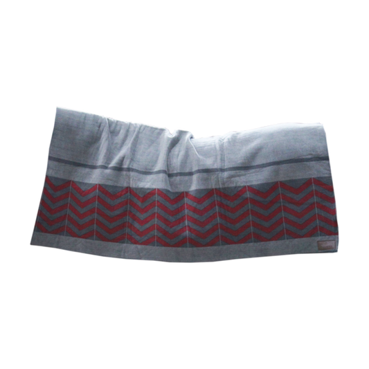 Heavy Fleece Rug Square FISHBONE | Grey + Bordeaux