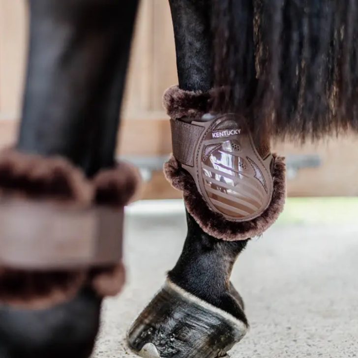 NEW! Vegan Sheepskin Young Horse Fetlock Boots | Brown