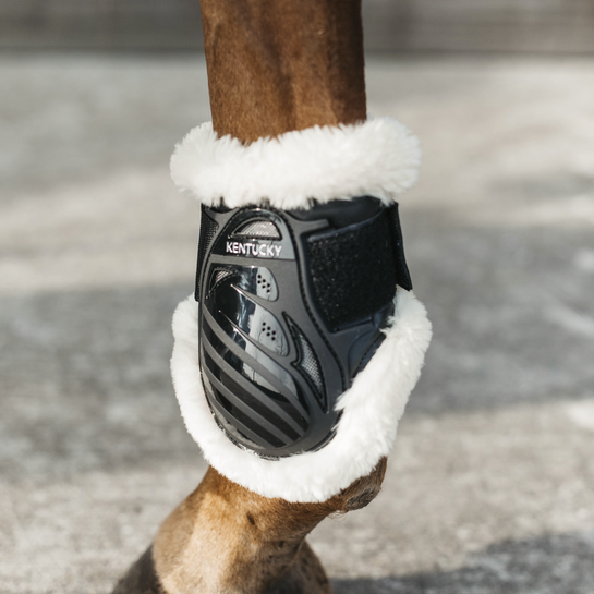 NEW! Vegan Sheepskin Young Horse Fetlock Boots | Black